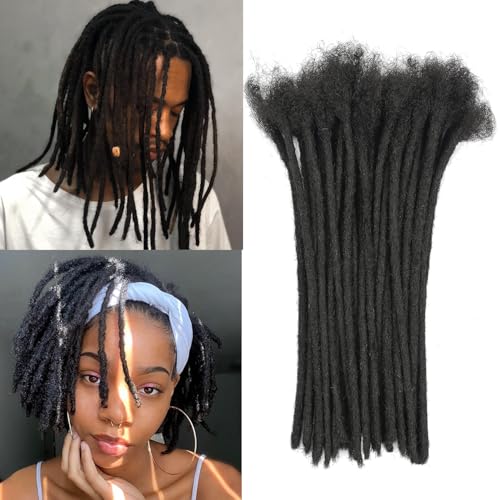 0.8cm Human Hair Locs Extensions 8 Inch 60 Str Loc Extension Black 100% FUll Handmade Human Hair Dreadlock Extension for Woman/Man/Kids Human Hair Locks Can be Curly and Dyed
