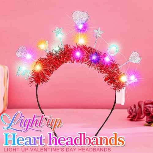 BARTOSI Valentine's Day Headbands Light Up Headband Love Heart Hair Band Hair Accessories for Women