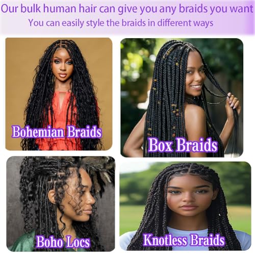 Human Braiding Hair 150g 22 Inch Deep Wave Bulk Human Hair for Braiding Boho Braids 100% Unprocessed Brazilian Virgin Human Hair Extensions No Weft 3 Bundle/Pack Dark Brown