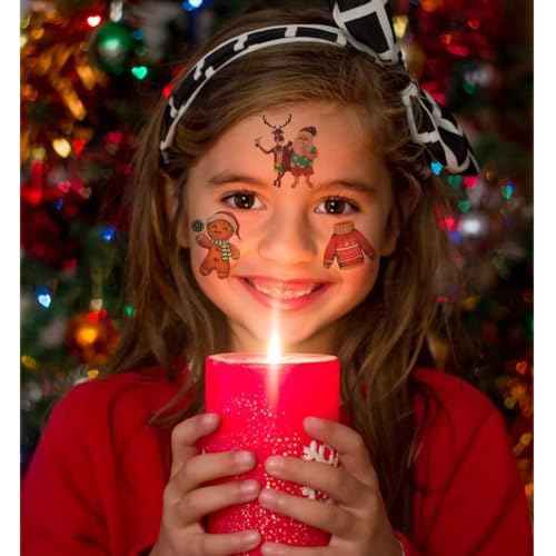 140 Styles Glitter Christmas Temporary Tattoos for Kids, 12 Sheets Glitter Christmas Holiday Tattoos for Kids Xmas Party Gifts Crafts Decoration