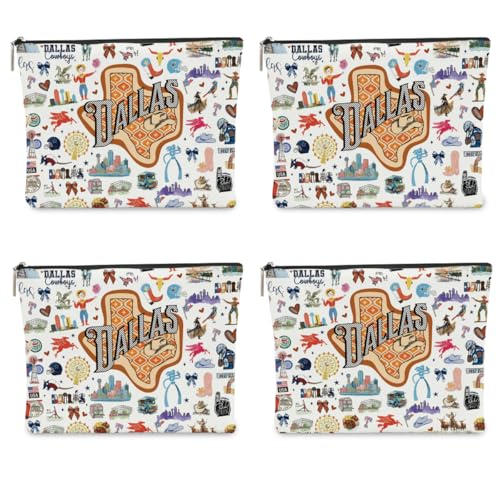 4PCS Dallas Themed Makeup Bag - Dallas Souvenirs Gift for Women, Best Friend, Sister - Travel Friendly Cosmetic Bag, Birthday Christmas Gifts