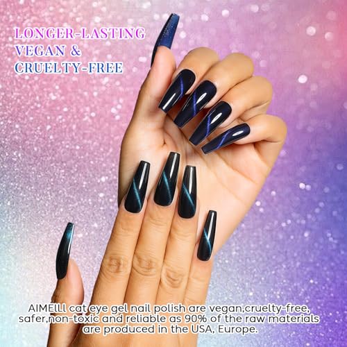 AIMEILI Cat Eye Gel Nail Polish U V LED Hema Free Cruelty Free Vegan Gel Polish Colors for Nail Art Kit Set Of 6pcs X 10ml - Kit Set 74