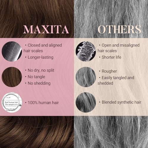 MAXITA Clip in Hair Extensions Real Human Hair, 7 pcs Chocolate Brown 18 Inch 120g, Clip ins Remy Hair Natural Straight Hair for Woman
