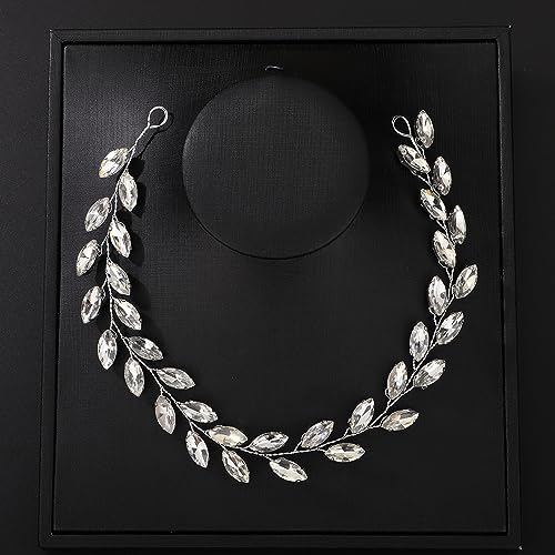 Teyglen Bride Wedding Crystal Hair Vine Silver Full Crystal Headband Bridal Hair Accessories Wedding Headpiece Handmade Rhinestone Hair Piece Headband for Women (Silver)