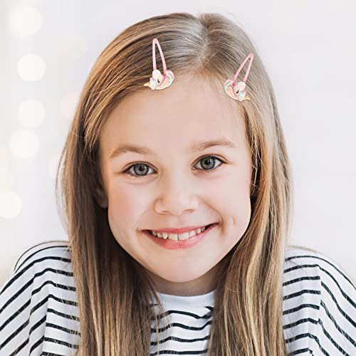 Girls Unicorn Hair Clips Toddler Girls Snap Clips with Cute Flower Pattern,Lovely Rabbit Metal Snap Hair Pins,Cute Flower Hair Clip for Toddlers Kids(B)
