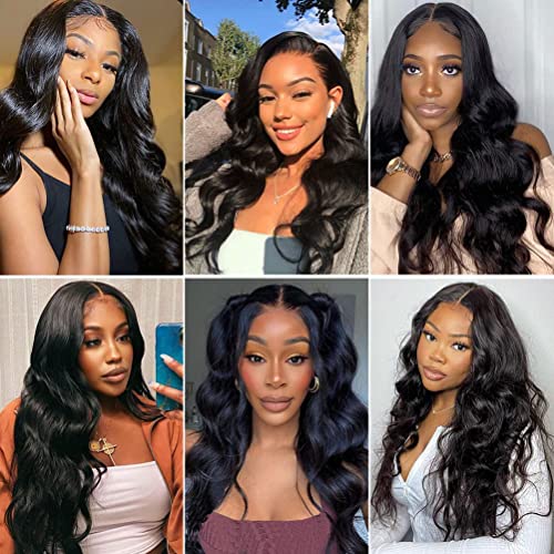 Sunelk 18 Inch Lace Front Wigs Human Hair Pre Plucked 13x4 Body Wave HD Lace Front Wigs Human Hair 180 Density Brazilian Virgin Hair Glueless Wigs Human Hair for Women Natural Black Color