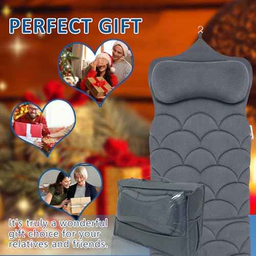 REEZEIVI Full Body Bath Pillow,Thick Bathtub Cushion with Laundry Bag,Bath Pillow with 13 Non-Slip Suction Cups,Soft 3D Mesh Fabric,Bathtub Cushion for Headrest Neck and Back Support (Gray)