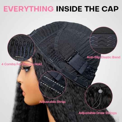 VIVIBABI Afro Kinky Curly 3 In 1 Half Wig Human Hair Seamless Flip Over Wear and Go Glueless Wigs Beginner Friendly 180% Density Curly Hair Drawstring Headband Wig 20Inch