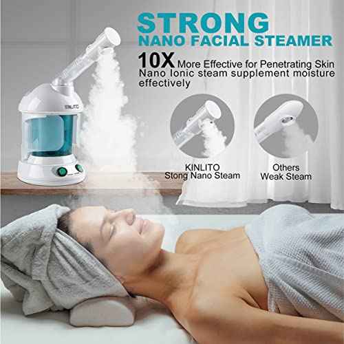 Facial Steamer - Ozone Steamer with 360¡Æ Rotatable Arm - 40 Min Steam Time - Humidifier - Unclogs Pores - Blackheads - Portable Facial Steamer for Personal Care Use at Home or Salon,White