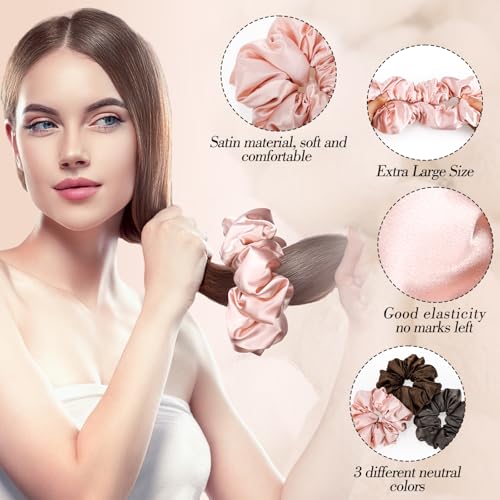 3Pcs Large Satin Hair Scrunchies, Sleepy Hair Tie for Women Girls Large Pillow Satin Scrunchies for Thick Curl Stocking Stuffers Gifts for Women Girls