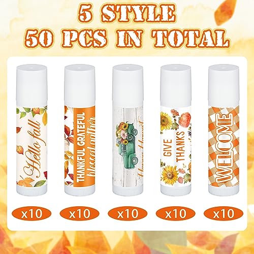 50 Pcs Thanksgiving Lip Balms Friendsgiving Party Favors Bulk Thanksgiving Lip Balm Fall Party Gifts Autumn Basket Stuffers Small Thank You Gift for Women Men Staffs (Honey Flavor)