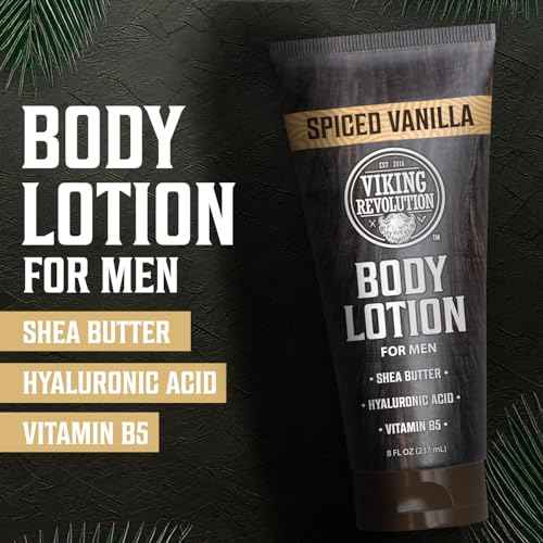 Viking Revolution Spiced Vanilla Body Lotion for Men ? Mens Lotion for Dry Skin with Shea Butter, Hyaluronic Acid and Vitamin B5 ? Nourishing Mens Body Lotion for Hydrated and Smooth Skin - 8oz,1 Pack