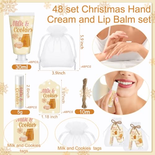 192 Pcs Christmas Hand Cream and Lip Balm Gifts 48 Sets Milk and Cookies Winter Christmas Party Favors Xmas Bridal Baby Shower Gifts Hand Lotion and Lip Balm for Guest Wedding Party Supplies