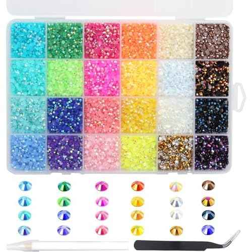 24000Pcs Nail Art Rhinestones, BetterJonny 24 Colors 3mm Round Nail Flatback Rainbow Gems Set with Tweezers and Pencil AB Glitter Flat-Bottomed Rhinestone for Crafts Decoration and Jewelry Making