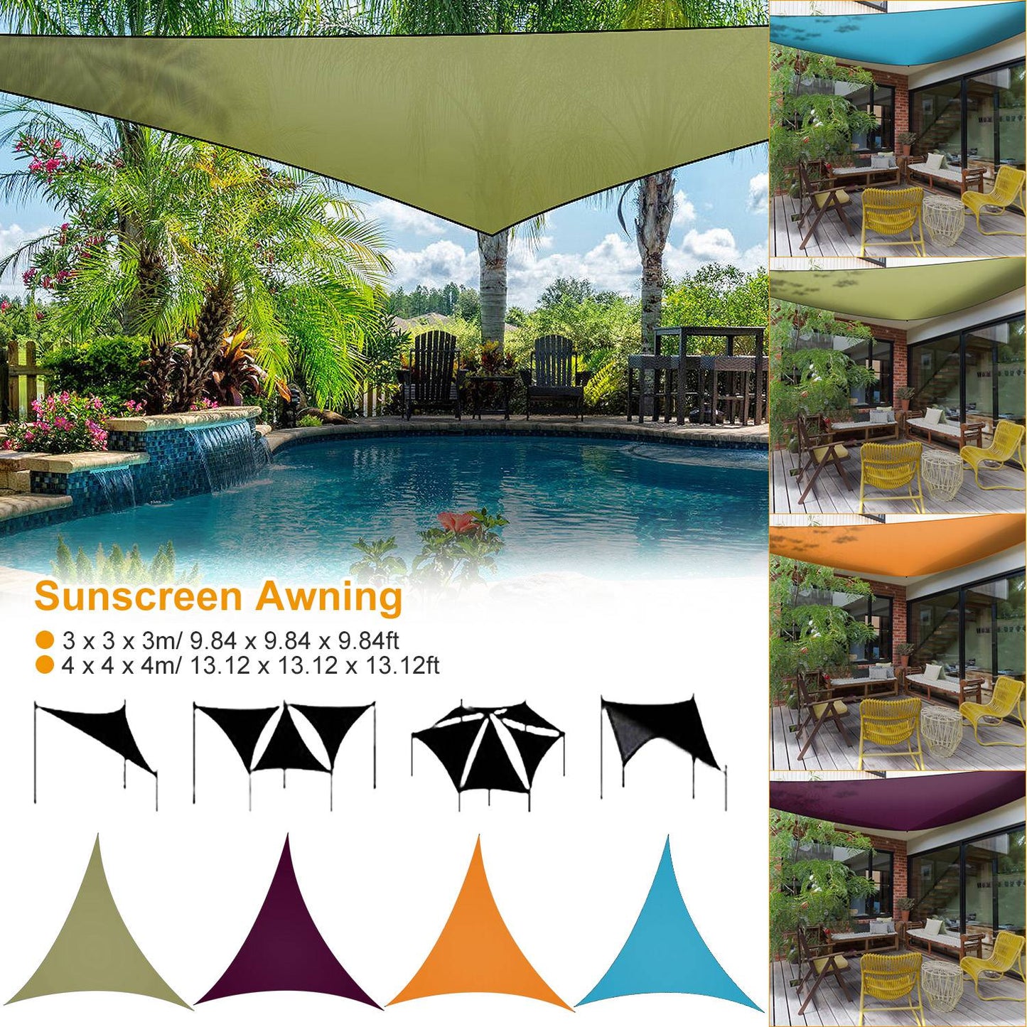 Triangle Shade Sail Canopy - Waterproof Outdoor Shelter