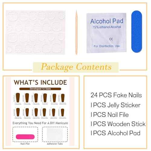 Medium Press On Brown Glossy Glue On Nails - 24Pcs Winter Fall Acrylic False Nails with Floral Designs