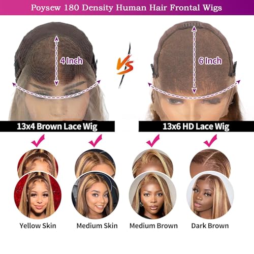 26inch Ombre Lace Front Wig Human Hair Highlight 13x6 Straight Lace Front Wigs 180% Density 4/27 Colored Honey Blonde Lace Frontal Wigs