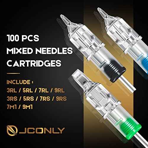 100pcs Tattoo Cartridge Needles Mixed Size 3RL 5RL 7RL 9RL 3RS 5RS 7RS 9RS 7M1 9M1 for Line Shader Magnum¡¦