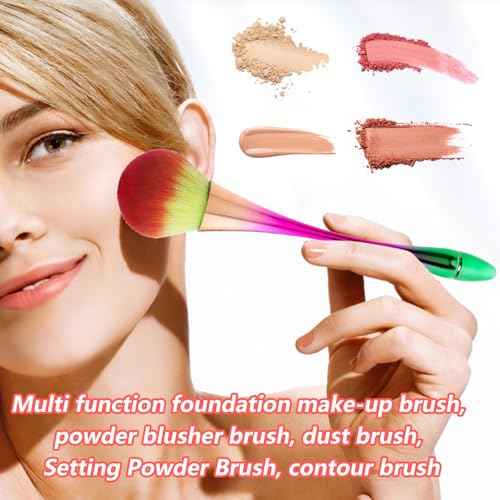 Large Powder Makeup Brush, Face Brush for Loose or Pressed Setting Powder, Bronzer with Plush Fibers Makeup with PVC Bow Boxes (Greener)