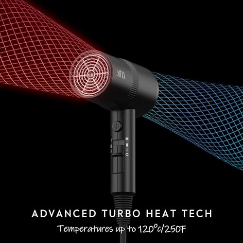 AINA Hair Dryer with Diffuser, Blow Dryer for Women | Advanced Ionic Technology, Ceramic Coating | Cold Shot Features Turbo Heat for Fast Drying and Shine 110V/ALCI (Vader Black)