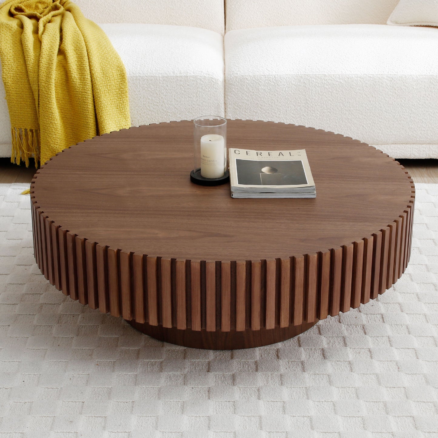 Round Coffee Table for Small Spaces - Walnut Finish