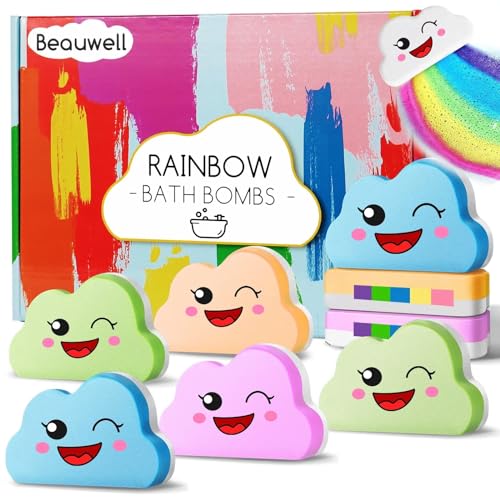 Rainbow Bath Bombs Gift Set, Handmade 8 Pcs Bath Bombs for Kids Girls, Kid Bubble Bath Fizzy, Stocking Stuffers for Kids, Christmas Gifts for Kid Women