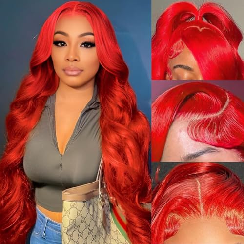 30 Inch Red Wig Human Hair Pre Plucked Red Lace Front Wigs Human Hair 200% Density 13x4 Colored Wigs for Women Body Wave Red Lace Front Wig