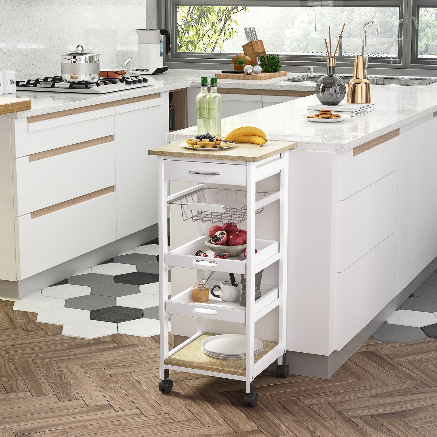 Rolling Kitchen Cart with Storage - White Utility Island