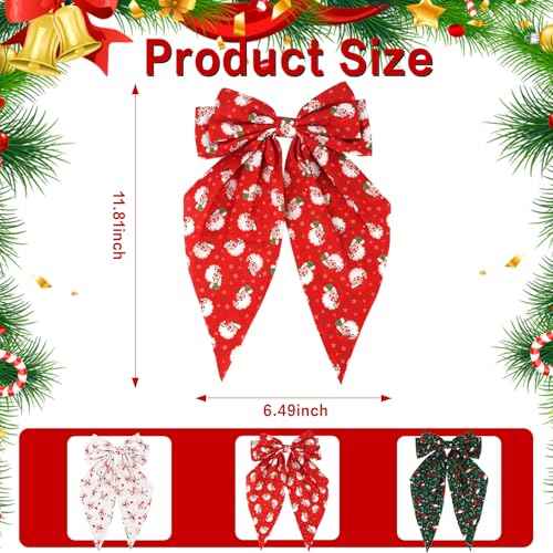 AMCAMI 3Pcs Christmas Bows Hair Clips,Bow Barrettes with Large Long Tail Ribbon,Christmas Hair Accessories Gifts Stocking Stuffers
