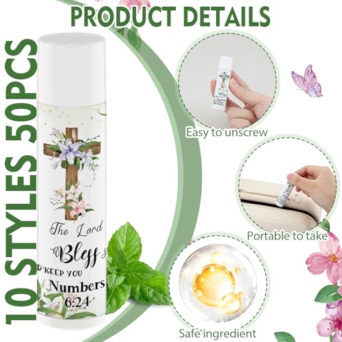 50 Pcs Bible Verse Lip Balm Bulk Christian Thanksgiving Gifts for Women Faith Religious Inspirational Christmas Party Favors Scripture Moisturizing Lip Care Appreciation Gift for Teacher Mom Employee