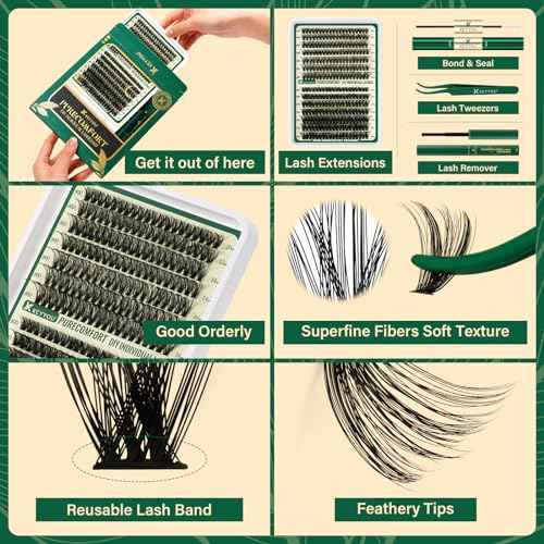 KEYYOU Lash Clusters Kit DIY Lash Extension Kit 280pcs Soft Lash Clusters 60D+80D D Curl Easy to Apply with Bond and Seal Applicator Remover Eyelash Extension Kit at Home(RMkit-60D80D-D-10-18mix)