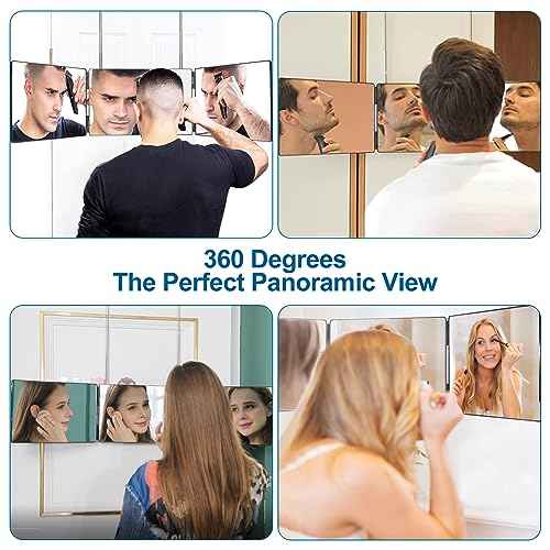 360¡Æ Viewing Mirror for Hair Cutting and Styling, Adjustable Height Mirror for Grooming, Makeup and Shaving, Clear HD Glass, Portable for Bathroom or Travel (Black)