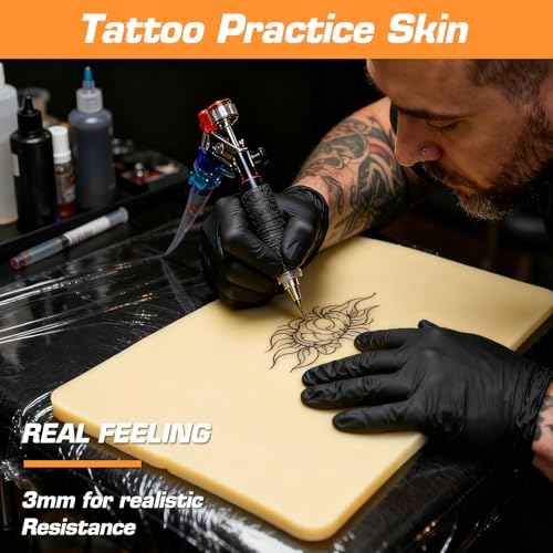 5Pcs Large Tattoo Practice Skins, 3mm Thick Fake Skin 12"x8" - Realistic Reusable Silicone Sheet for Beginners & Professional Artists Tattoo Skin with Storage Box