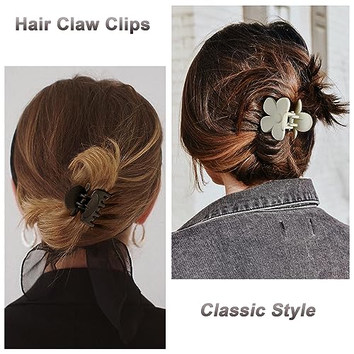 8PCS Hair Clips for Thin Hair, Matte 1.6'' Double Row Teeth Jaw Hair Claw Clips and 1.5'' Flower Hair Clips for Women with Neutral Color