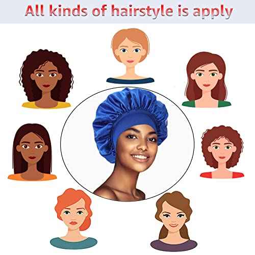 3 Pack Satin Bonnet Silk Hair Bonnet for Sleeping, Sleep Bonnets for Women Large Wide Soft Band Sleep Cap for Curly Hair Braids