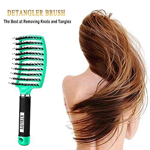 KTKUDY Detangling Brush Boar Bristles Hairbrush Make Hair Shiny & Healthier Curved and Vented Detangler Brush for Women Men Kids Wet & Dry Hair (Light green)