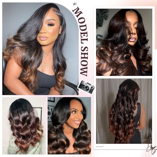 T1B/2/30 Chestnut Brown Ombre Human Hair Bundles Body Wave 100% Real Virgin Human Hair Bundles 10 12 14 Inch Dark Roots Bundle 3 Tone Ombre Medium Auburn Colored Sew in Quick Weaves