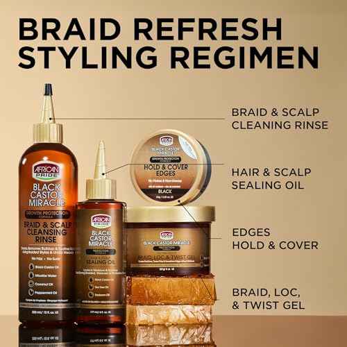 African Pride Black Castor Miracle Extra Hold Braid, Loc, Twist Gel - Extreme Hold Braiding Hair Gel, Edge Control & Tames Frizz, No Flake | Natural Ingredients, Coconut Oil | 8oz