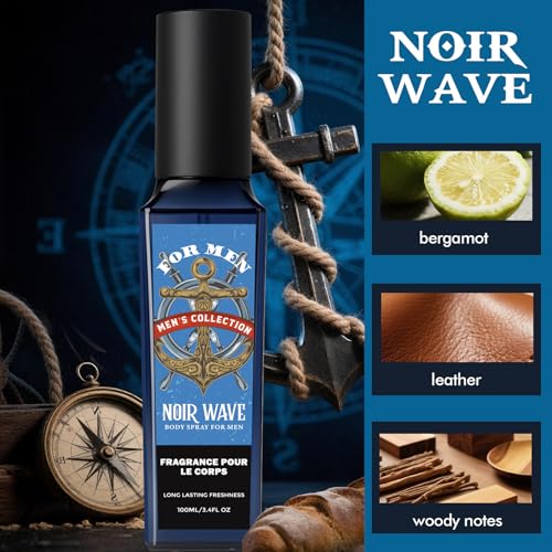 CLESH Fragrance Mist, Body Spray for Men, 3.4 Fl Oz, 3 Pack, Noir Wave, Oud Dynasty, Amber Trail, Long Lasting Mens Body Spray