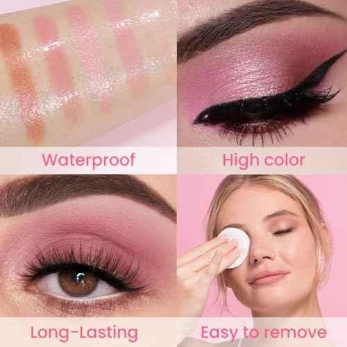 AMY'S DIARY Pink Shimmer Eye Shadow Makeup Palette 9 Colors, Highly Pigmented Matte Glitter Shimmer Pearl Waterproof Party Sparkling Eyeshadow Palette (02#)