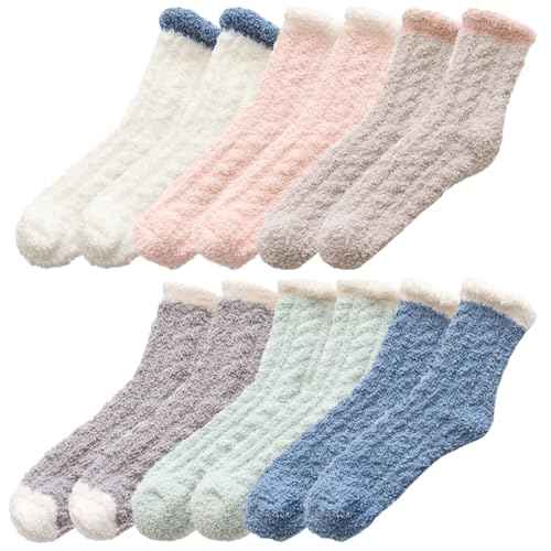Tergy 6/20 Pairs Fuzzy Socks Soft Cozy Fluffy Warm Winter Sleep Plush Bed Microfiber Slipper Fleece Socks for Women