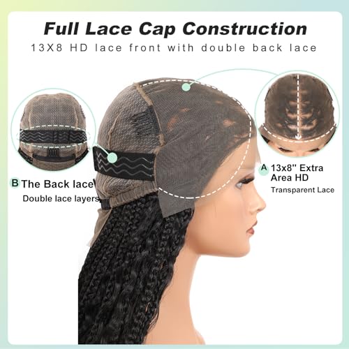18" 13x8 Inch HD Lace Front Boho Box Braided Wigs Short Knotless Braid Wig for Women Full Braided Lace Front Wig With Baby Hair Balck Natural Color