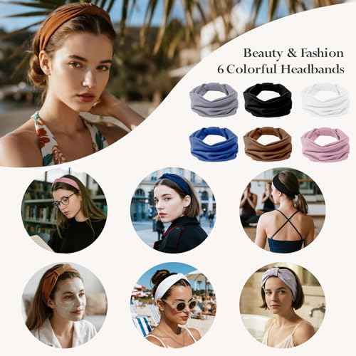 Headbands for Women, Wide Elastic Head Bands, Non-Slip Thick Hair Bands, Sports Stretchy Sweat Bands, Large Knotted Soft Headband for Washing Face, Makeup, Workout, Spa, Running, Fashion, 6-Pack
