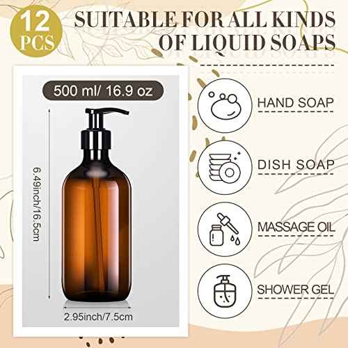 Tessco for you 12 Pack Amber Soap Dispenser Empty Plastic Pump Bottles Dispenser Refillable Shampoo for Hand Sanitizer Soap Cosmetic Lotion Body Wash Conditioner Bathroom Kitchen Travel (16.9 Oz)