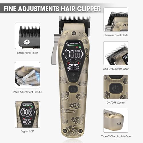 Professional Hair Clipper for Men - Cordless Clippers and Trimmers Set, Heavy-Duty Motor Hair Cutting Kits with LED Display, 7000RPM High-Power Motor, USB Charging, Gifts for Men, Bronze