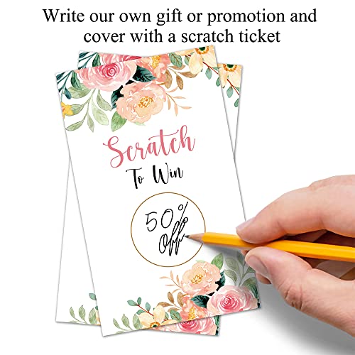 Haizct 50 Pack Watercolor Flowers Blank Gift Certificate Scratch Off Cards for Small Business, Spa Beauty Makeup Hair Salon, Bridal Shower, Baby Shower, Country Wedding, Rose flower, Gold-GK081