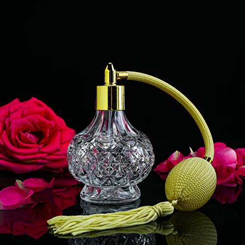 H&D HYALINE & DORA H&D Charming Clear Checked Carved Glass Empty Refillable Perfume Bottle with Spray Atomizer