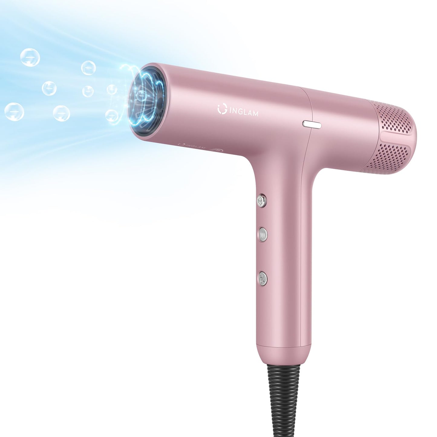 IG INGLAM Hair Dryer with Diffuser for Women, 1300W Ionic Blow Dryer with LCD Display, 3 Temps & 3 Speeds High-Speed Travel Hair Dryer with One Button Cool Air, Slim&Lightwight, Store Bag, Rose Pink