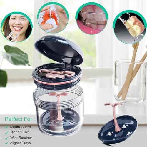 Retainer case, Denture Bath Cup£¬Retainer Cleaner Case Box,Night Mouth Guard Case Holder,Storage Soak Container with Drain Tray for Travel Cleaning with Mirror and Brush