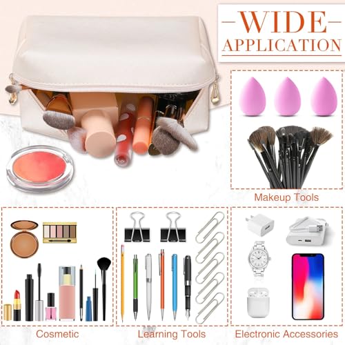 Sanwuta 9 Pcs Makeup Bags Bulk PU Double Zippers Cosmetic Bag Makeup Toiletry Pouch Portable Travel Organizers Case for Women Bridesmaid Party End of The Year Christmas Gift(Ivory White)
